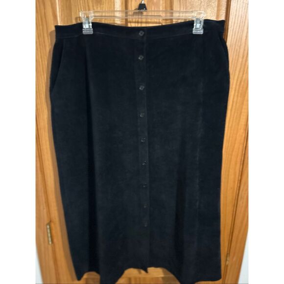 Lands' End Black Corduroy Button Front Skirt Women's XL 18-20 Long Midi Pockets - Picture 1 of 10